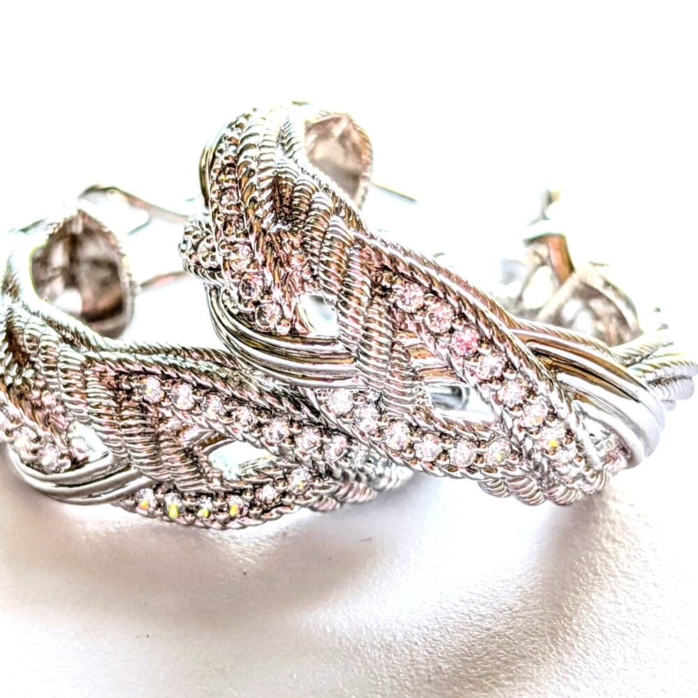 Judith Ripka CZ Sterling Silver 925 Hoop Earrings 1in